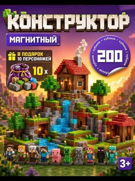 Магнитный конструктор 200 кубиков