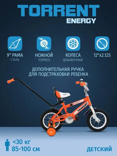 Детский велосипед TORRENT Energy (1 скорость, добавочные колеса, рама сталь, колеса 12")