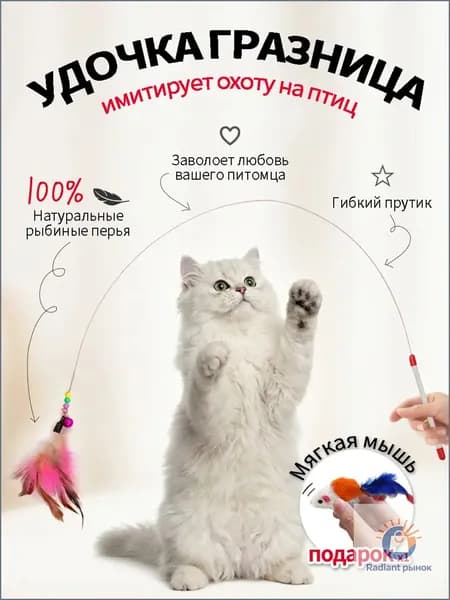 Игрушка для кошек /ДРАЗНИЛКА - удочка с перьями/Бесплатная игрушечная мышь