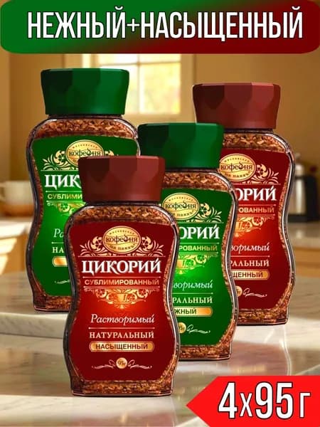Цикорий натуральный сублимированный Нежный + Насыщенный, 4 шт по 95 г