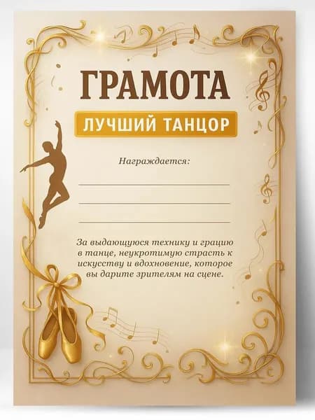 Грамота подарочная - диплом лучший танцор