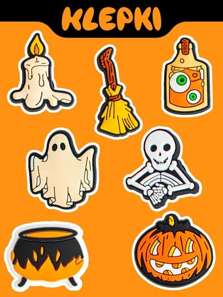 KLEPKI HALLOWEEN, Хэллоуин Джибитсы для crocs, сабо, набор 7шт, джиббитсы для крокс