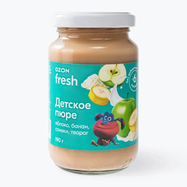 Пюре из яблок и банана со сливками и творогом, 190 г, Ozon fresh