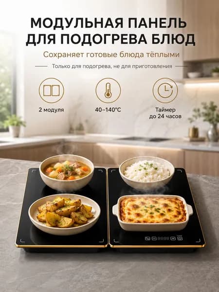 Модульный электрический подогреватель готовых блюд, 2 панели, 40 140 C, черный