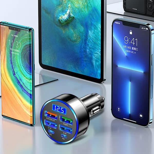Многофункциональное авто-зарядное устройство с дисплеем и 6 USB-портами