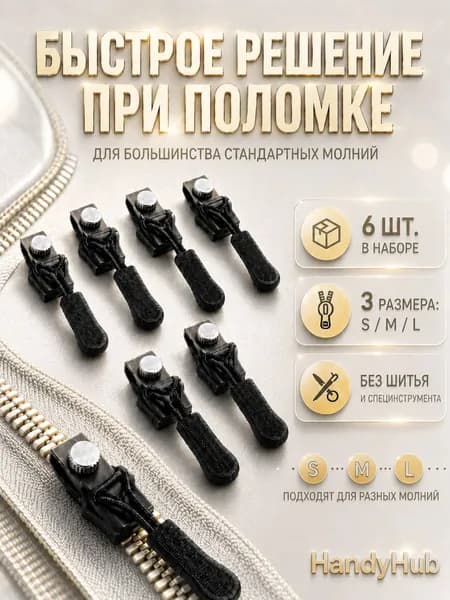 Бегунок для молнии съемный, 6шт / Набор собачек для ремонта молнии, размер S, M, L, c пуллером