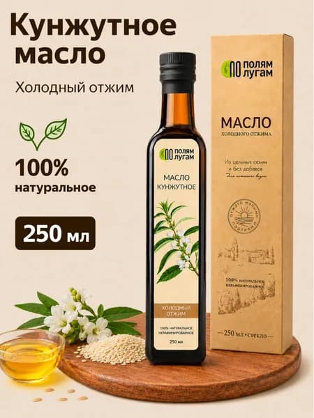 Кунжутное масло холодного отжима Extra virgin "По полям по лугам" 250 мл / масло семян кунжута / стекло