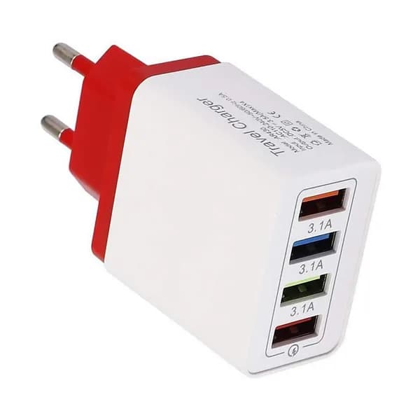 USB-зарядное устройство на 4 порта, 5 В/1 А, красный цвет
