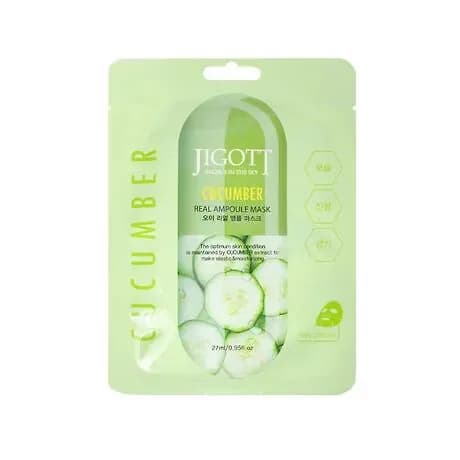 JIGOTT / Cucumber Real Ampoule Mask, Тканевая маска с экстрактом огурца, 27 мл, 1шт