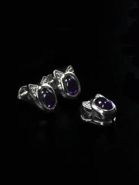 CORDE Серьги и подвеска с аметистом натуральным, комплект серебро
