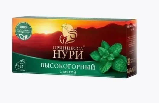 Чай в пакетиках черный Принцесса Нури Высокогорный с мятой, 25 шт