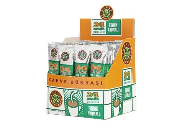 Kahve Dunyasi 40 пакетиков растворимого кофе со вкусом фундука 2 в 1.
