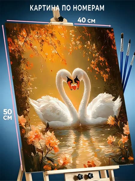 Картина по номерам 40х50 cm подарок Лебединая любовь
