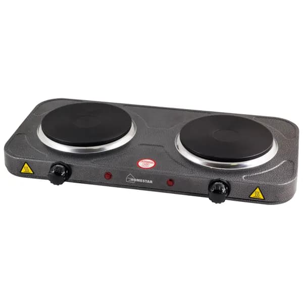 Электроплитка Homestar HS-1104 черная 2-х конфорочная (закрытый ТЭН, чугун) 2.0 кВт, 155мм+155мм