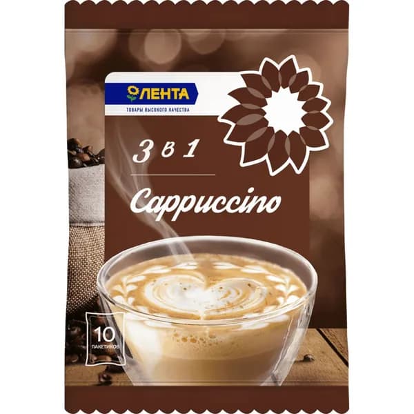 Кофейный напиток Лента Cappuccino 3 в 1 растворимый 180 г