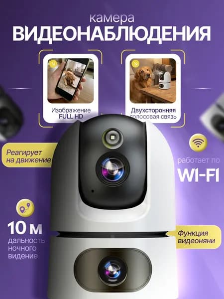 Умная Wi-Fi камера видеонаблюдения 2K Full HD: Видеоняня с распознаванием лиц, датчиком движения и ночным видением