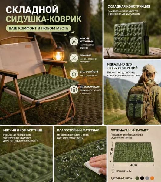 Складная сидюшка-коврик, теплоизолирующая, влагостойкая, для отдыха на природе