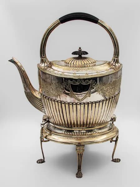 Бульотка (чайник) на спиртовке, 1890-е годы, Англия; мельхиор, серебрение; 1.2 л.