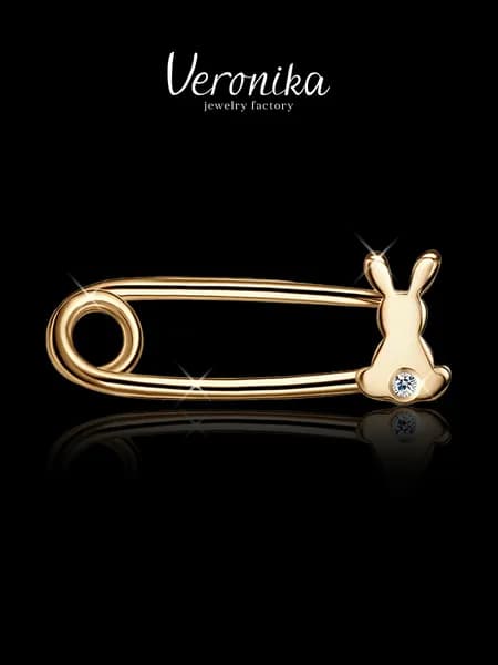 Брошь серебро 925 позолоченное Кролик с фианитом Veronika jewelry factory