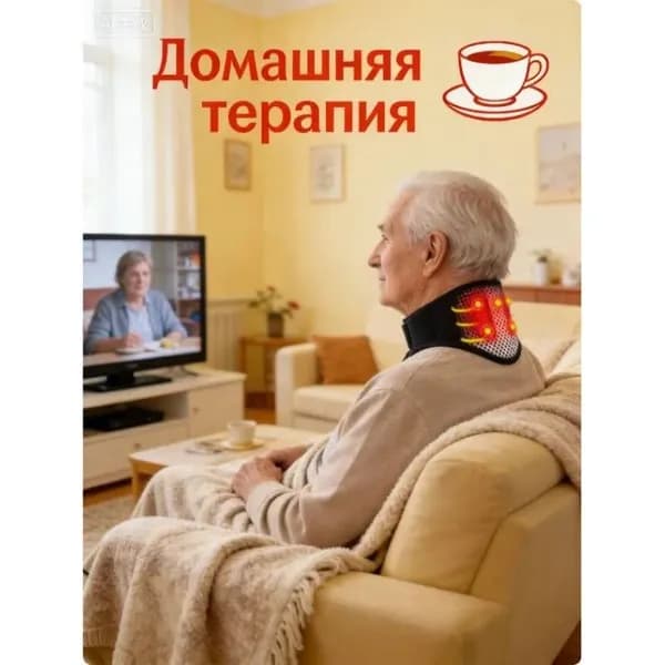 Бандаж для шеи с турмалином согревающий. Магниты 5 шт. Размер универсальный. 1 шт.
