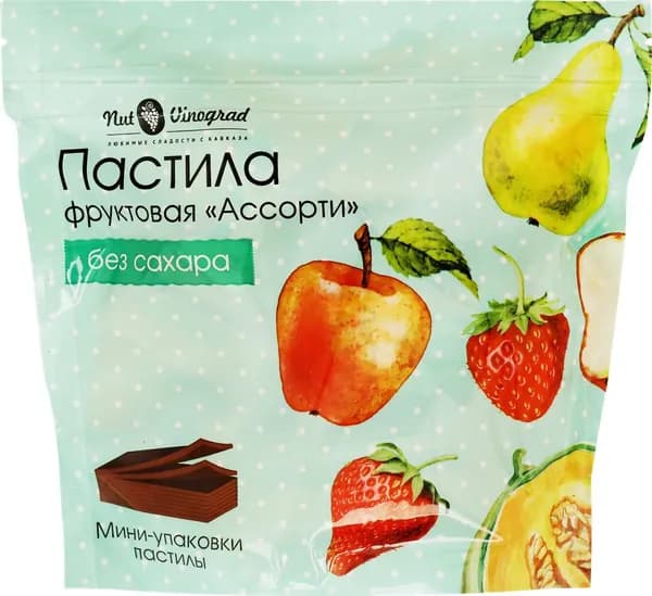 Пастила NUT VINOGRAD Ассорти, яблоко, дыня, клубника и груша, без сахара, 200г