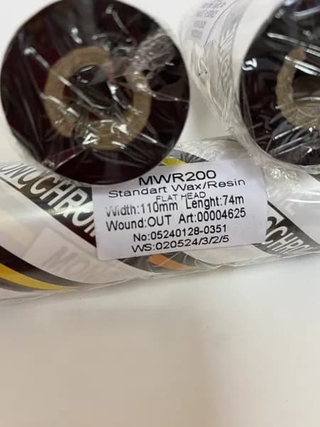 Риббон 110мм х 74м Черный WAX/RESIN Смесь MWR200, вт.0,5", OUT, 1 рулон