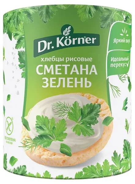Хлебцы Dr.Korner хрустящие Рисовые со сметаной и зеленью, 80 г