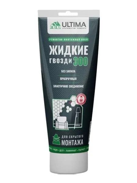 Жидкие гвозди ULTIMA 300 акриловый клей для скрытого монтажа, прозрачный, 300гр
