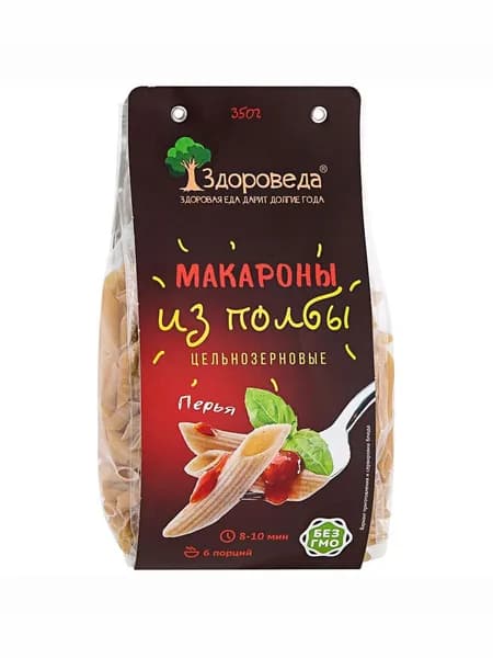 Здороведа Макароны цельнозерновые из полбы "Перья", 350 г