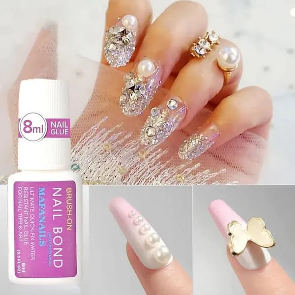 Клей с кисточкой для накладных ногтей, типс, украшений. Nail Glue 8 грамм