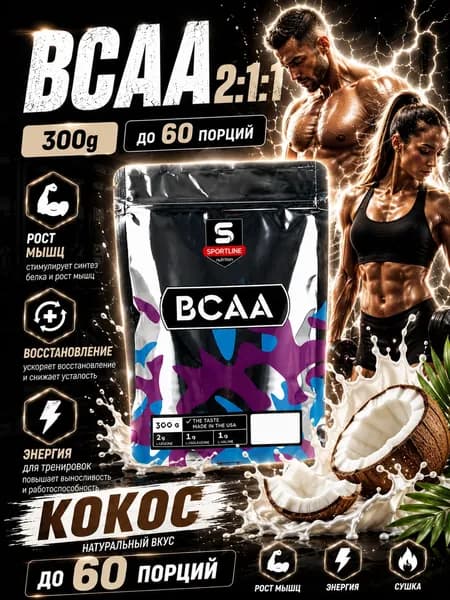 SportLine Nutrition Аминокислоты BCAA 2:1:1 Bag 300g (Кокос) Аминокислота ВСАА