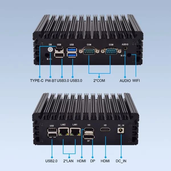GK Мини-ПК Мини промышленный компьютер, USB 3.0*3+USB 2.0*2+COM*2+DP+HDMI (Intel Core i3-6100U, RAM 4 ГБ, SSD 256 ГБ, Intel UHD Graphics, Windows 11 Pro), N10A2E, черный