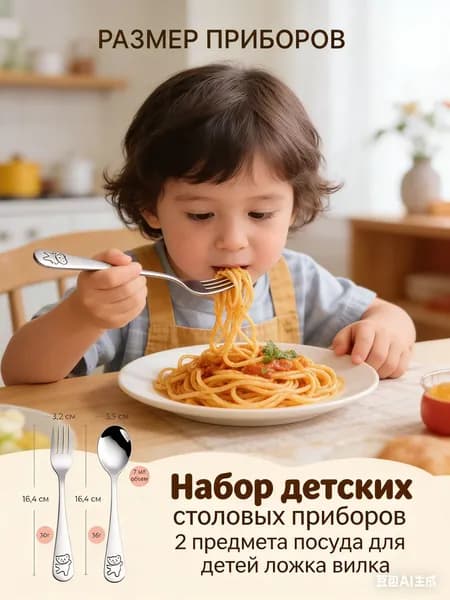 Набор детских столовых приборов 2 предмета посуда для детей ложка вилка