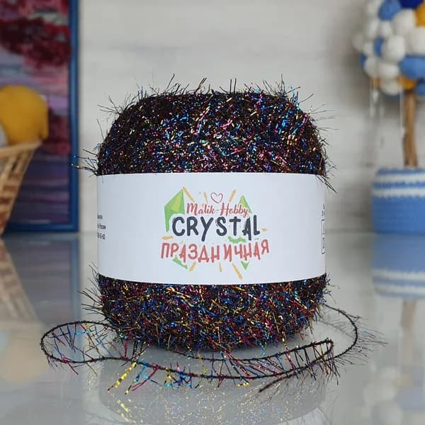 Пряжа Crystal праздничная M&H - 102 (радуга (длинный ворс)) 1 моток, Malik-hobby, (100% полиэстер, 25г, 190м), нитки для ручного вязания
