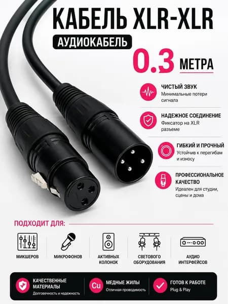 Аудиокабель XLR/XLR, 0.3 м, черный