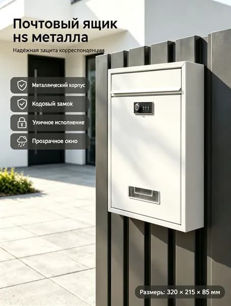 Почтовый ящик 320 мм x 220 мм x 85 мм, белый