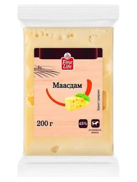 Fine Life Сыр Маасдам Кусок 45%, 200г
