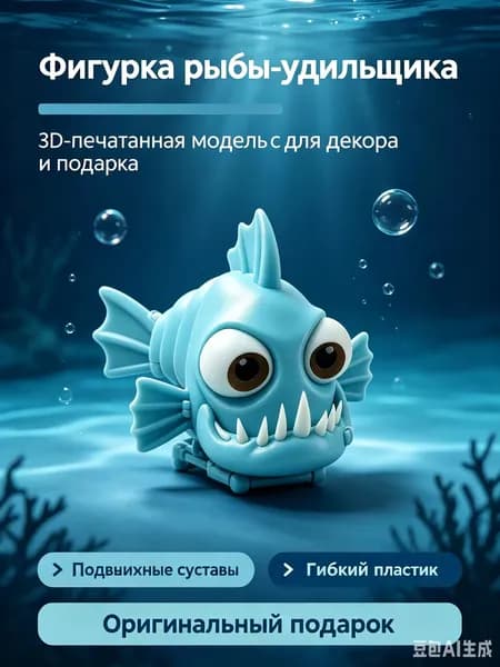 Гибкая фигурка рыбы-удильщика 3D-печати, декор для дома и подарок