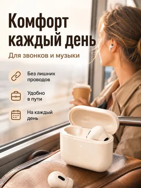 Наушники беспроводные с микрофоном v5.4, Bluetooth, USB Type-C, кремовый