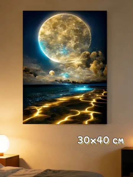 Алмазная мозаика на подрамнике Пляж ночью,30*40см,Украсьте гостиную, спальню и т. д.