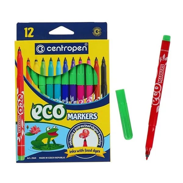 Фломастеры Centropen "ECO Markers", 12 цветов, трехгранные, смываемые (725601201)