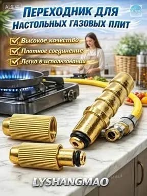 Адаптер для газовой плиты 1 шт: переходник для подключения к баллону или магистрали. Герметичное соединение, безопасность.