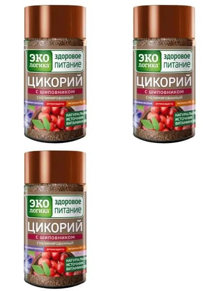 Экологика Цикорий растворимый, Здоровое питание, 100% натуральный сублимированный, с шиповником, 85 г, 3 шт