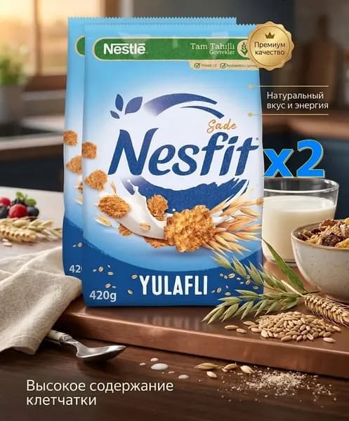 Nestle Nesfit Простые цельнозерновые и рисовые хлопья, 2x420 г