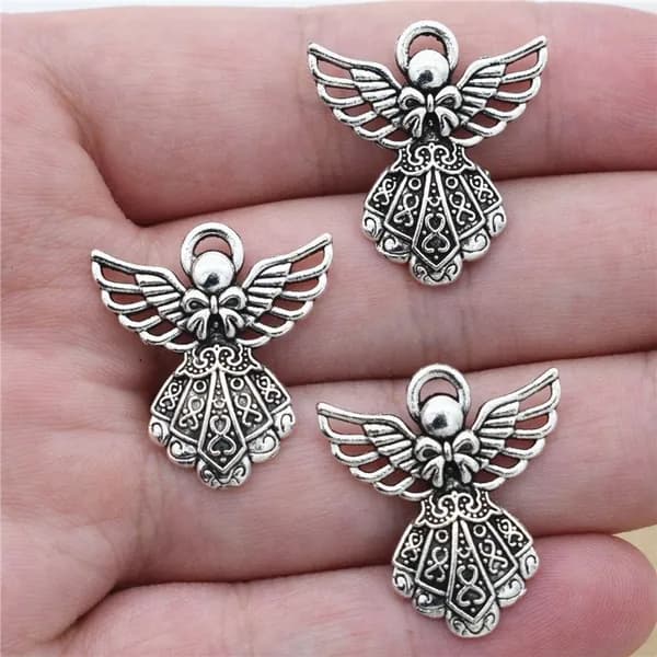 10 шт. Античные серебристые шармы ангелы-хранители с крыльями для рукоделия, изготовления браслетов и ожерелий