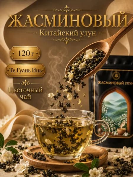 Жасминовый улун, китайский зеленый чай, 120 г