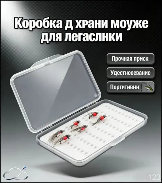 Коробка для приманок, мушек, крючков и рыболовных мелочей многосекционная с разделителями водонепроницаемая компактная для походов и рыбалки прочный пластик удобная в транспорте.11x7.6x1.5cm
