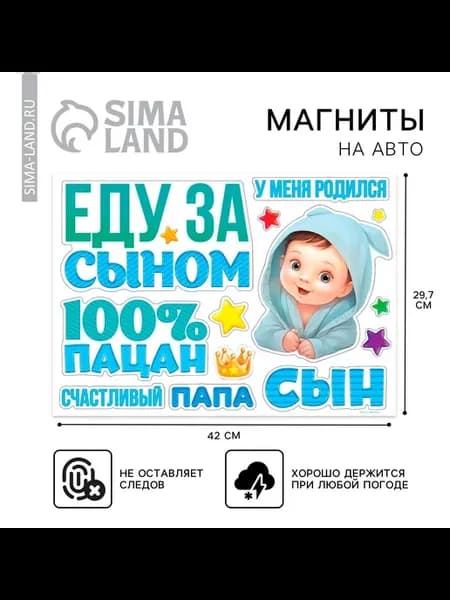 Набор магнитов на авто «Еду за сыном», на выписку