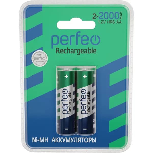 Аккумулятор пальчиковый R6 (AA) Ni-MH 2000mAh PERFEO 2 штуки (бл2)