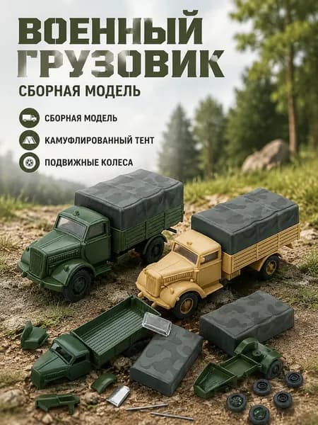 Масштабная сборная модель 1/72 немецкий грузовик Opel Blitz, ABS-пластик, 8.4 3 3.5 см, без клея, зелёный/жёлтый, для диорам и коллекций